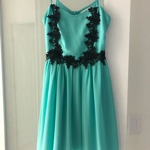 Charlotte Russe Teal with Black Lace Detail Dress